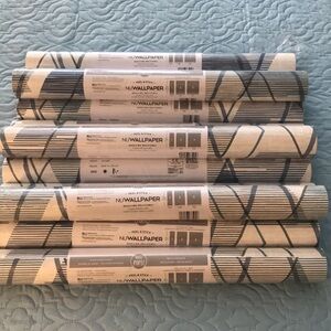 New 11 Rolls Wall Pops Blue Gray Ivory Geometric Patterned Wallpaper Pee…